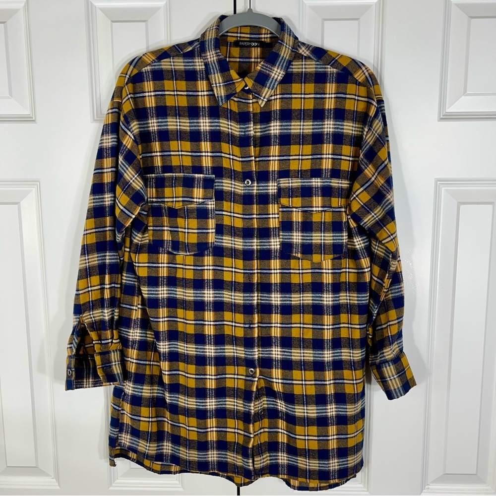 Papermoon Navy and Mustard Plaid Button-Down Shirt